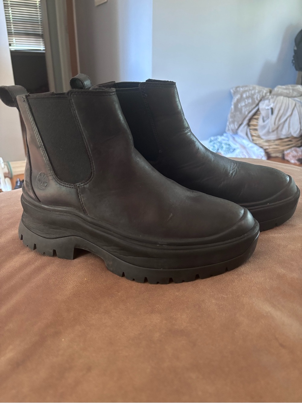 Timberland Black Leather Platform Chelsea Ankle Boots